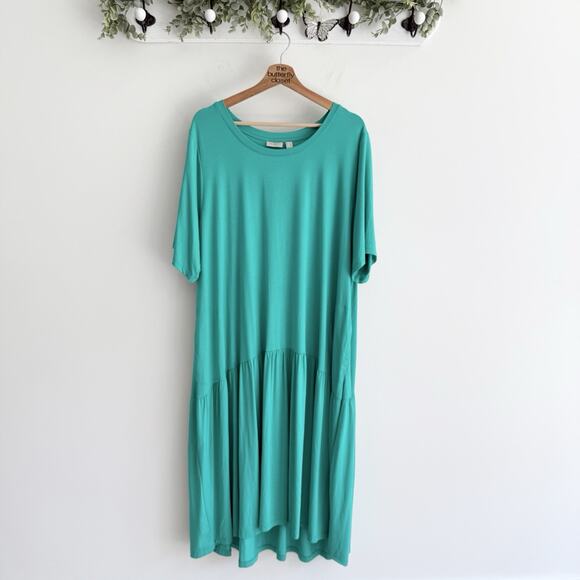 LOGO by Lori Goldstein Regular Rayon Elbow Sleeve Dress Cozumel Green Size US 3X - Picture 1 of 3